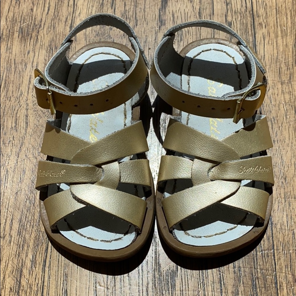 Salt Water sandals in gold size 5